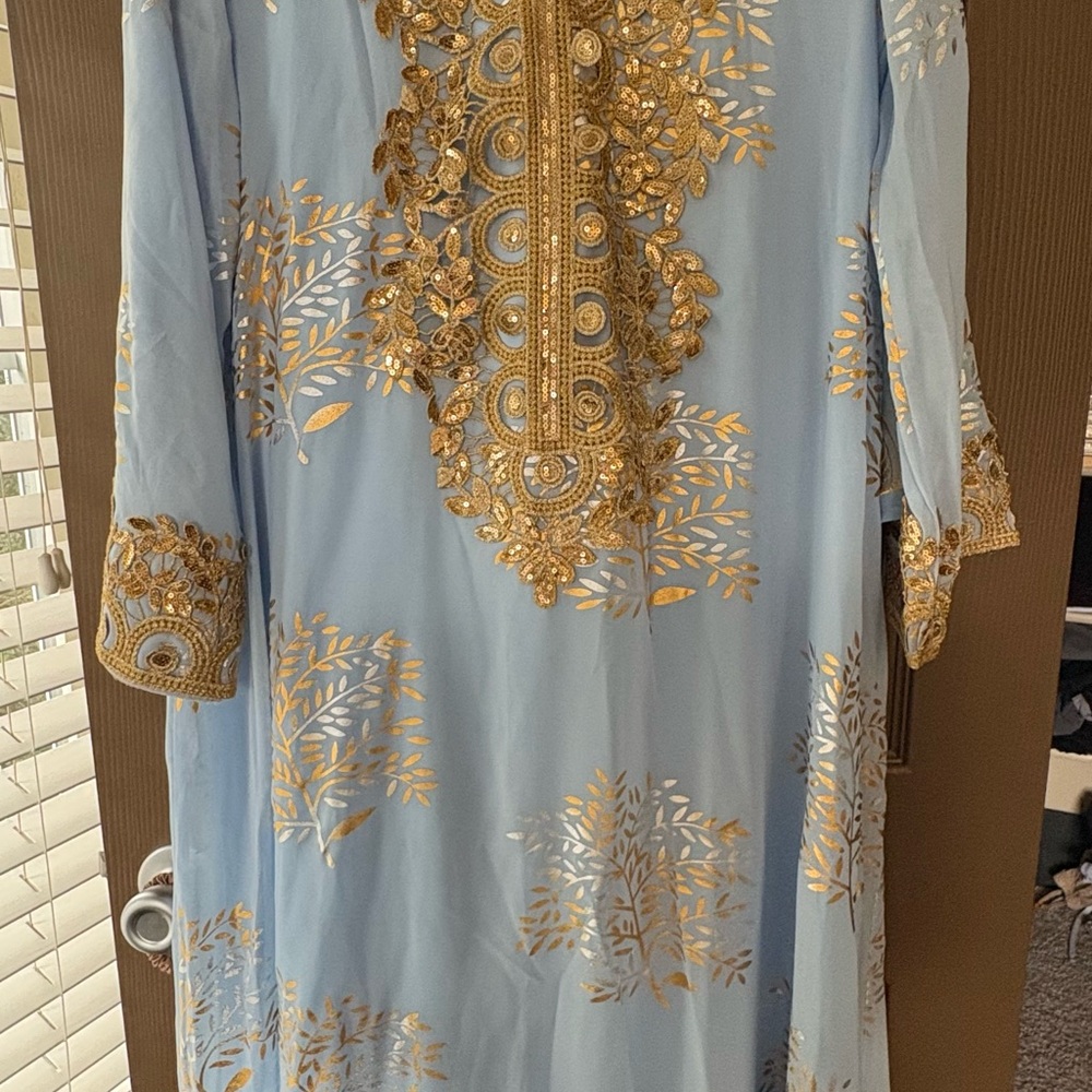 Blue and Gold Embroidered Dress